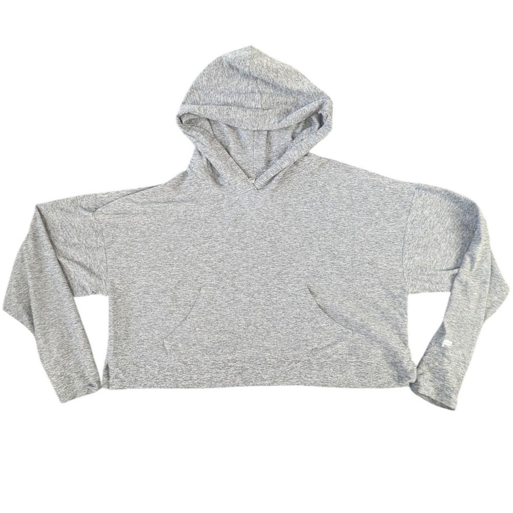 Fabletics Women Gray Heathered Cropped Hoodie Cozy M Long Sleeve Sweatshirt